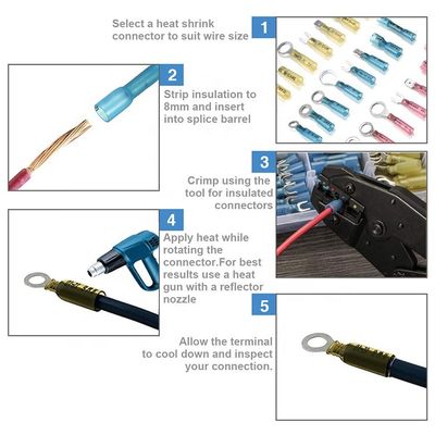 220 ADET PE Çift Ek Yalıtımlı Daralan Makaronlu Klemens İzoleli Sıkma Isıyla Daralan Kablo Konnektör Kiti